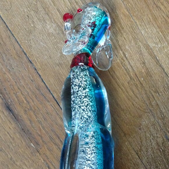 8" Vintage Murano Blue and Clear Glass Dog with Silver Flakes and Red Nose - Picture 8 of 16